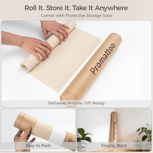 1.6mm Thick Leather 10x48 Inch Non-Slip Mat, Waterproof Countertop Protector, Kitchen Counter Runner/Slim Console Table, Warm Beige