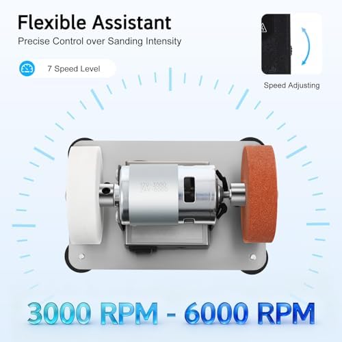 96W Electric Benchtop Sander with 7-Speed Control, Max.6000 RPM Mini Bench Grinder for Sharpening Knives, Drills & Metal Burrs, Forward/Reverse, 2.75 Inch Grinding Wheels, 50dB Quiet