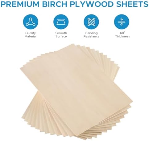 OMTech 36 Pack Birch Plywood Sheets, 12x24 Inch Plywood Sheets for Crafts, 1/8" Thick Wood for Laser Cutting Engraving, Unfinished Wood Boards for DIY Projects Drawing Painting