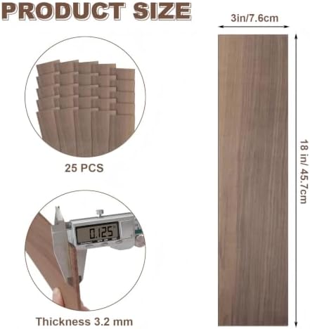 25 Pack Black Walnut Wood Veneer Lumber 1/8 Inch Thin Wood Strips, 3" x 18" Unfinished Solid Hardwood Blanks for Laser Engraving, Cnc Cutting, Carving, Pyrography, DIY Craft and Woodworking