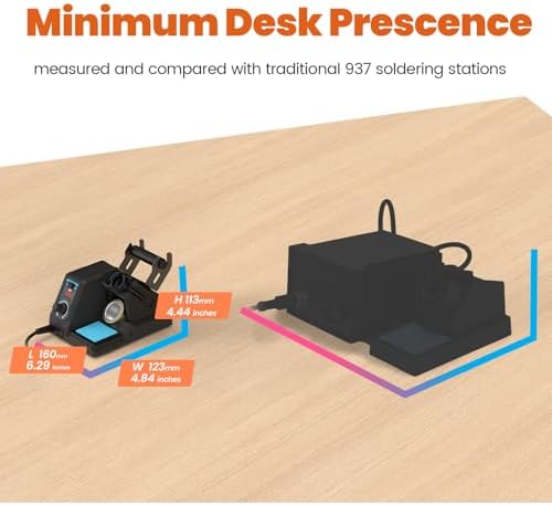 926LED V1 110W High-Power Soldering Station Iron Kit in Black with Temperature Control includes Lead-Free Solder, 6 Soldering Tips, ESD-Safe Tweezers, Solder Wire Dispenser, Tip Cleaner