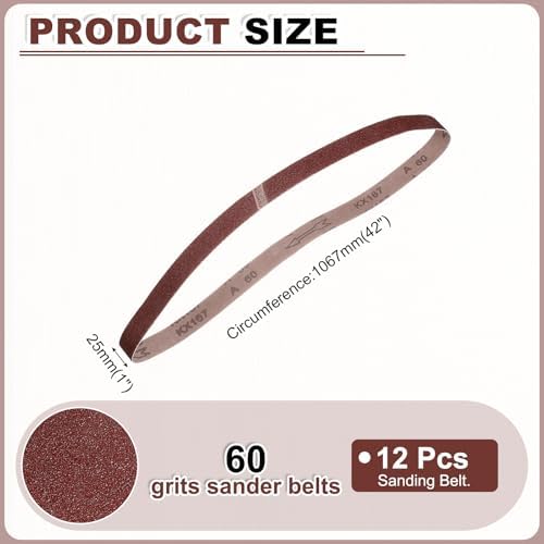 HARFINGTON 1 x 42 Inch Sanding Belts, 12 Pcs 60 Grits Aluminum Oxide