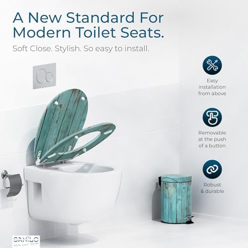 Sanilo Wooden Toilet Seat with Quick Release & Soft Close [ROUND] - Decorative & Slow Close Molded Wood Seat - With One Click for Easy Installation & Cleaning - With Adjustable Fit (Lumber)