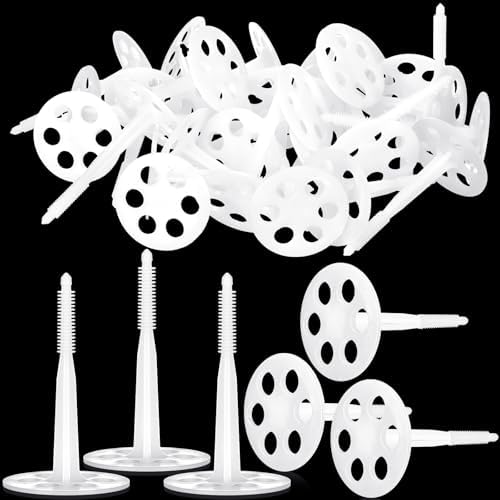 Wonderjune 250 Pcs 4" Plastic Insulation Masonry Fasteners 2.4" Washers Heavy Duty Plastic Concrete Anchors Pins Rigid Foam Board Insulation Fasteners for Concrete, Brick, Masonry Walls