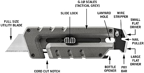 Gerber Prybrid Pocket Knife Multitool 8-in-1 Box Cutter, Bottle Opener,Grey