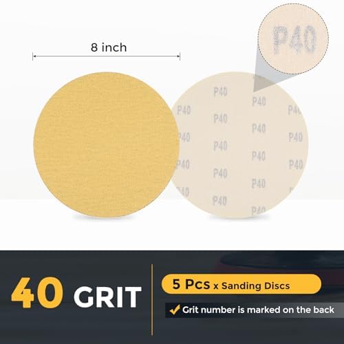 HARFINGTON 10 Pcs 8-7/8 Inch Sanding Discs 40 Grit Yellow Aluminum Oxide