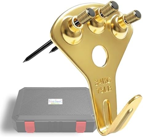 Picture Hangers Heavy Duty, Extra Thick, 75 lb, Decorative Hanging Hooks Hardware for Drywall and Plaster Walls with Large Nailers and Nails, Painting, 100pcs, Gold