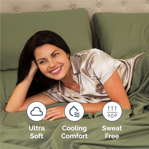 Split King Size 5 Piece Sheet Set - Comfy Breathable & Cooling - Sage Green