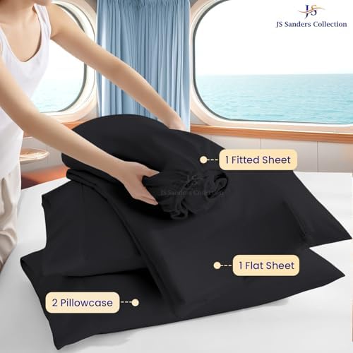 JS Sanders Collection 4PC Boat Sheet Set Universal XL V Berth, Black