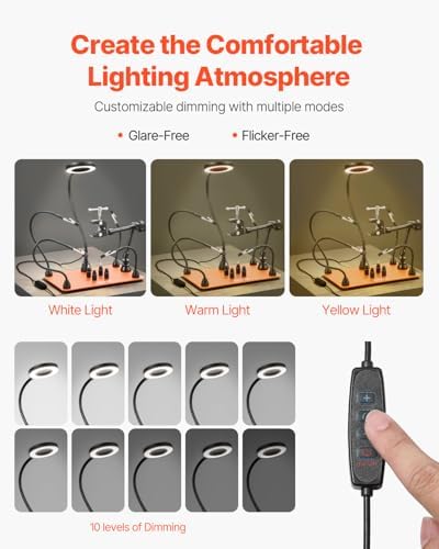 VEVOR Magnetic Helping Hands Soldering Station, Third Hand Soldering Tool with Gooseneck LED Magnifying Lamp, 4 PCB Holders & 360 Hot Air Gun Holder for Electronic Repair Craft Hobby