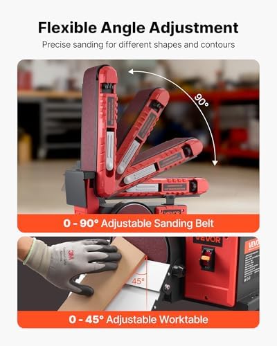 VEVOR 6" Disc Sander & 4" x 36" Belt Sander, 400W Professional Belt Disc Sanders Combo with 0-45° Adjustable Worktable & Dust Collection Port for Woodworking, Knife Sharpening, DIY Crafting