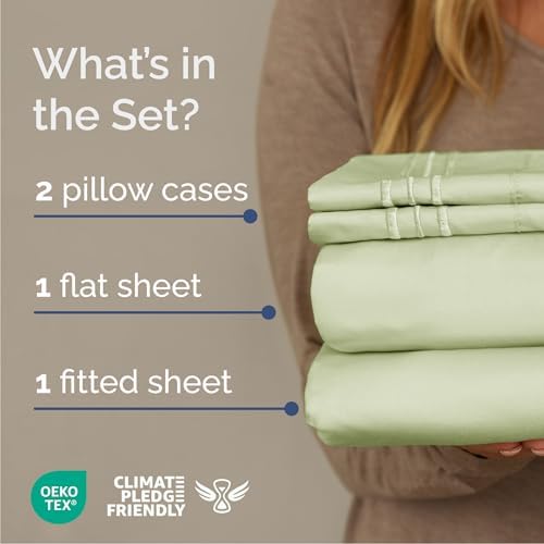 Queen Size 4 Piece Sheet Set - Breathable & Cooling - Light Sage Green