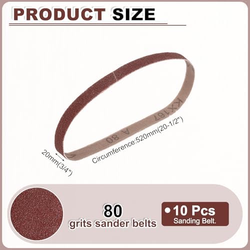 HARFINGTON 3/4 x 20 1/2 Inch Sanding Belts, 10 Pcs 80 Grit Aluminum Oxide