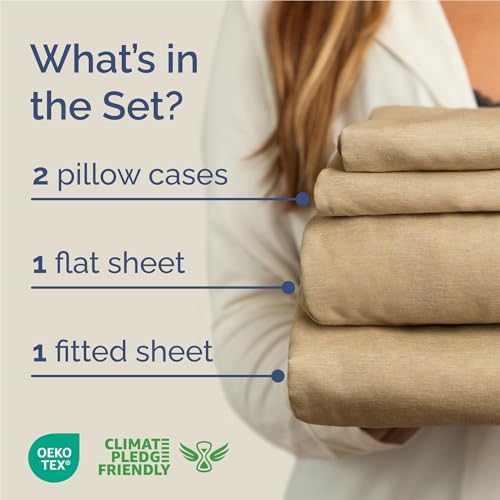 Full Size 4 Piece Sheet Set - Breathable & Cooling Sheets - Heathered Tan