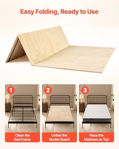 VEVOR Bunkie Board, King Size 76.8 x 70.1 in, Foldable Bed Board Under Mattress with Nylon Webbing, Plywood, Rounded Edges, Anti-Sag Design for Metal Frames, Sleeper Sofas, Platform and Bunk Beds