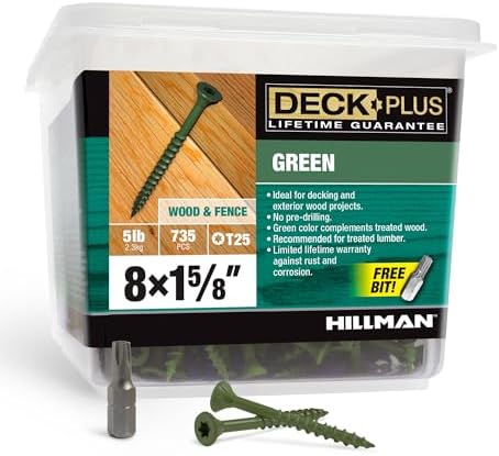 Deck Plus Deck Screws, #8 x 1-5/8in, 735 Pack, Green