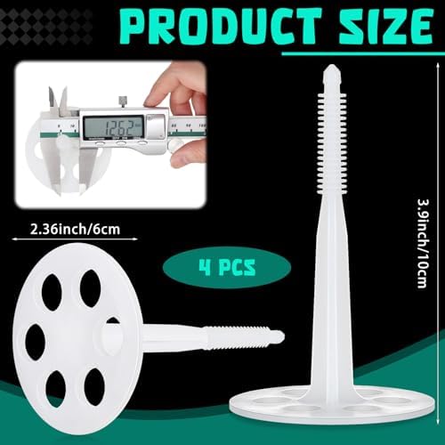 Wonderjune 4 Pcs 4" Plastic Insulation Masonry Fasteners 2.4" Washers Heavy Duty Plastic Concrete Anchors Pins Rigid Foam Board Insulation Fasteners for Concrete, Brick, Masonry Walls