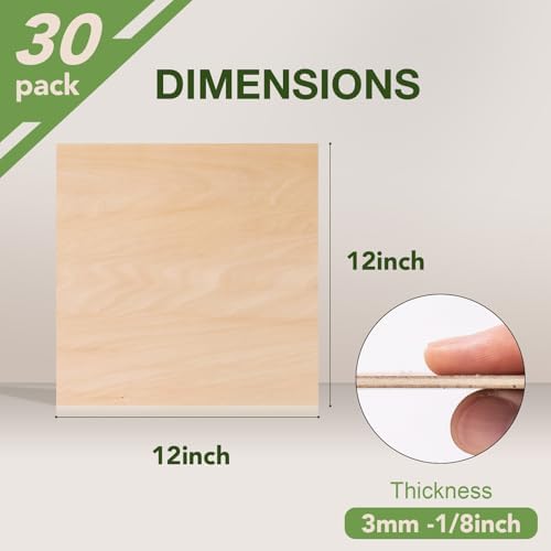 Rowood 30 Pack Basswood Sheets 1/8,3mm Basswood for Laser Cutting,Adult Craft Project Kits,Thin Unfinished Wood for DIY Ornaments,Wood Engraving Burning Architectural Model