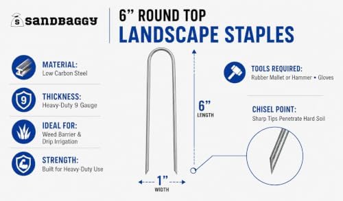 Sandbaggy Galvanized 6-Inch Landscape Staples ~ 9 Gauge Steel - Fabric Pins, Garden Earth Stakes, Ground Cover, Fence Anchors, Lawn Nails ~ Trusted by Organic Farmers Across the USA (5,000 Staples)