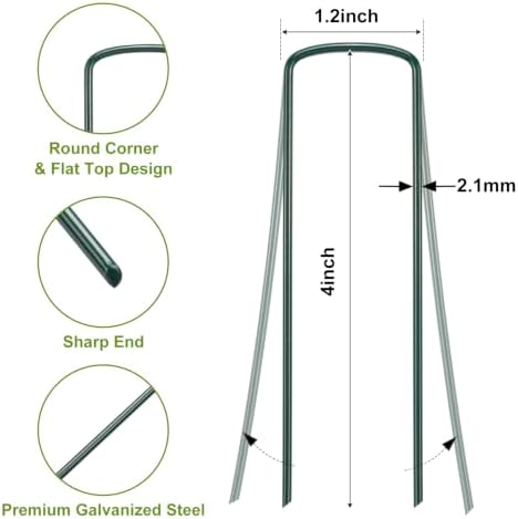 Whonline 75 Pack Green Landscape Staples, 4 Inch Garden Stakes Galvanized
