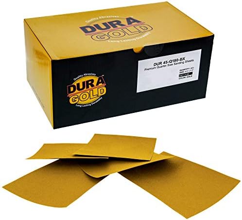 Dura-Gold Premium 1/4 Sheet Gold Sandpaper Sheets, 180 Grit (Box of 400)