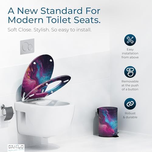 Sanilo Wooden Toilet Seat with Quick Release & Soft Close [ROUND] - Decorative & Slow Close Molded Wood Seat - With One Click for Easy Installation & Cleaning - With Adjustable Fit (Lumen)