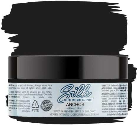 Dixie Belle Silk All-in-One Mineral Paint - Anchor (4 Fl Oz) - Black Water Based Built-In Primer + Topcoat for Wood + Metal - Durable Furniture Paint - Low Reflective Finish