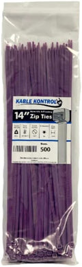 Kable Kontrol Cable Zip Ties, 14 Inch, 500 Pcs, 50lbs Test, Purple | Nylon Plastic, Self Locking, UL Listed, Indoor Use