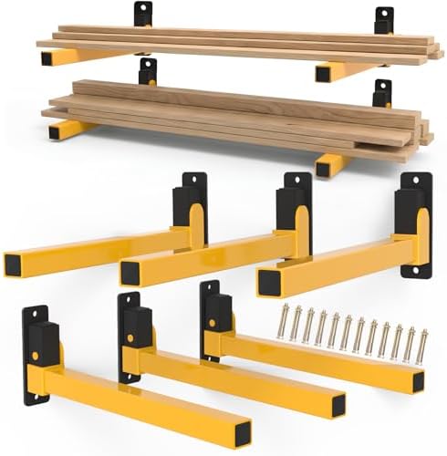 Lumber Storage Rack Heavy Duty Wall Mount Storage Shelves Sturdy Garage Shelving Freestanding Metal Firewood Rack DIY friendly Wall Storage for Indoor & Outdoor