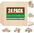 24 Pack Basswood Sheets 1/8 x 12 x 12 Inch for Crafts, Basswood Sheets Plywood Sheets for Laser Cutting & Engraving, Architectural Models.Unfinished Wood Sheets for DIY Projects.