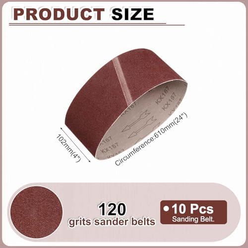 HARFINGTON 4 x 24 Inch Sanding Belts, 10 Pcs 120 Grits Aluminum Oxide