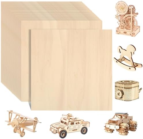 24 Pack Basswood Sheets for Crafts 12"x12"x1/4", 6mm Thick Plywood Sheets Board for Craft, Unfinished Wood Sheet for Laser Cutting & Engraving, Wood Burining, Painting, Staining，Architectural Model