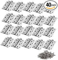 TamBee 40Pcs 1.7inch Folding Butt Hinges Cabinet Cupboard Closet Door Home Furniture Hardware Stainless Steel Silver Tone