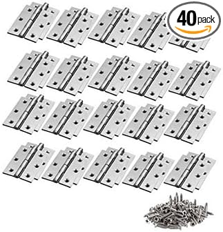 TamBee 40Pcs 1.7inch Folding Butt Hinges Cabinet Cupboard Closet Door Home Furniture Hardware Stainless Steel Silver Tone