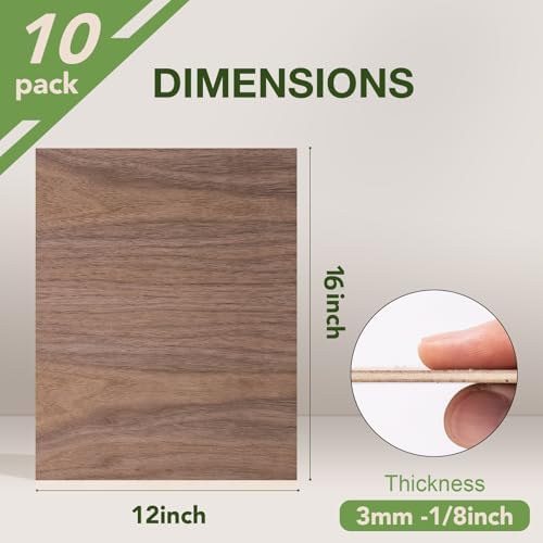 Rowood 10 Pack Walnut Plywood 1/8,12x16x1/8inch,3mm Thick Unfinished Wood for Laser Cutting and Engraving,DIY Ornaments,Wood Burning,Models Drawing