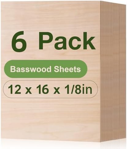 Rowood 6 Pack Basswood Sheets,12x16x1/8inch,3mm Basswood for Laser Cutting,Adult Craft Kits,Thin Plywood Board Unfinished Wood,DIY Ornaments and Architectural Model-WB110