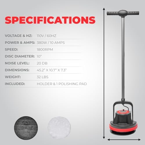 XtremepowerUS 10" Heavy Duty Single Pad Commercial Polisher Orbiter Hard Floor Polisher Cleaner Machine, Wide Cleaning Path Floor Cleaning, 39ft Cord
