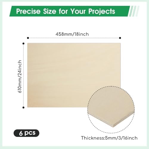 6 Pack Basswood Sheets 18"×24"×3/16" Unfinished Plywood Sheet