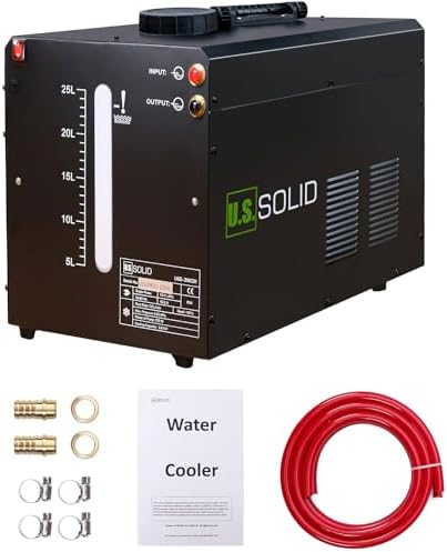 U.S. Solid 25 L Welder Water Cooler, TIG MIG Torch Cooling Machine, Wind-Tunnel Heat Dissipation 2.8 kW, Vortex Pump 7.5 L/min, Transparent Window, Leak-Free, AC 110 V
