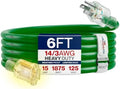 6ft Outdoor/Indoor Extension Cord 14/3 Gauge Heavy Duty 3 Prong SJTW, Waterproof, Flexible Cold-Resistant Long Power Cord,15A 125V 1875W, Green by LifeSupplyUSA