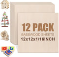 12 Pack Basswood Sheets 1/16"x12"x12", Balsa Wood Sheet for Laser Cutting and Engraving,Thin Plywood Board Unfinished Wood for Crafts, DIY Ornaments and Architectural Model, Wood Burning.