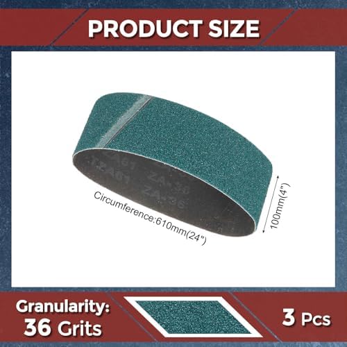 3 Pcs Sanding Belts 4 x 24 Inch 36 Grit Zirconia