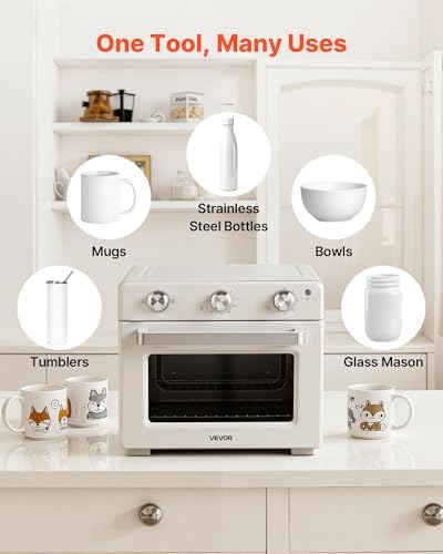 VEVOR Sublimation Oven Machine, 26 Qt, Fits 40oz Tumblers, with 50 Shrink Films, 1 Tape and 2 Heat Gloves, 360° Turbo Convection for Sublimation Blank Tumblers, Mugs, Bowls, Off-White