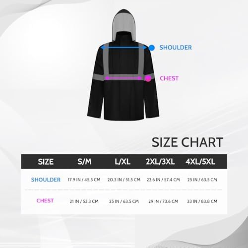 TCCFCCT Hi Vis Rain Jacket Rain Suits for Men Waterproof, High Vis Rain Coat with Hood, High Visibility Rain Gear for Safety Work, Class 3 Reflective raincoat for Outdoor Activities, L-XL Black NP