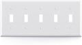 ELEGRP 5-Gang Toggle Switch Wall Plates, Standard Size 4.52" H x 10.03" L Unbreakable Thermoplastic Faceplate Cover for Toggle Dimmer Light Switches, UL Listed (1 Pack, Glossy White)