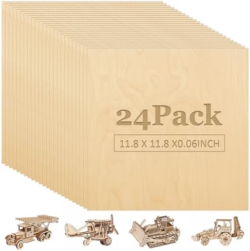 25 Pack 12 x 12 x 1/8 Inch Baltic Birch Plywood 3mm Baltic Wood Sheet, Birch Sheets for Cricut Maker, Architectural Models, Drawing Painting Wood Engraving Burning Laser