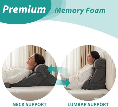 Bedluxe Adjustable 4pcs Bed Wedge Pillow Set, Memory Foam Wedge Pillow Post Surgery for Back, Neck, Leg Pain Relief, Pillow Wedge for Sleeping, Sitting up in Bed, Acid Reflux and GERD, Dark Grey
