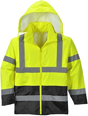 Portwest UH443 Classic Waterproof Rain Jacket in Reflective Contrast Hivis ANSI, Large