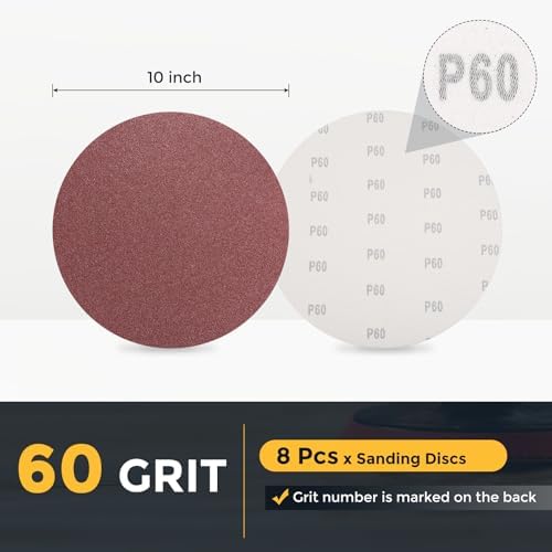 HARFINGTON 8 Pcs 10 Inch Sanding Discs 60 Grit Red Aluminum Oxide
