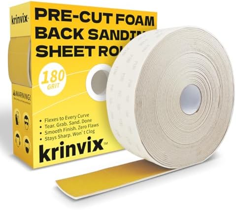Pre-Cut Foam Back Sanding Sheets Roll, 4.5" x 27 Yards - 200 Perforated Sheets, 180 Grit Flexible Hand Sanding Paper for Wood, Metal, Auto Body, Paint, Curved Surface